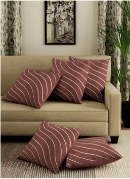 SHADAB Set of 5 Silk Striped Square Cushion Cover (40X40)cm - Peach SHADAB Set of 5 Silk Striped Square Cushion Cover (40X40)cm - Peach