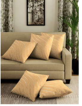 SHADAB Set of 5 Silk Striped Square Cushion Cover (40X40)cm - Beige SHADAB Set of 5 Silk Striped Square Cushion Cover (40X40)cm - Beige