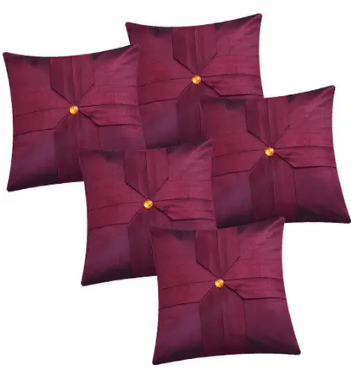     			SHADAB Set of 5 Silk Striped Square Cushion Cover (40X40)cm - Maroon