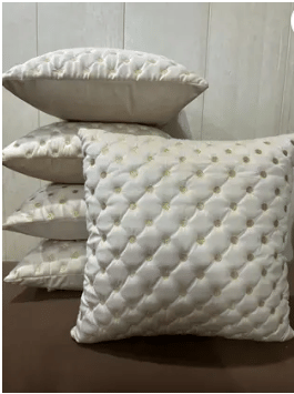 SHADAB Set of 5 Velvet Beads and Stones Square Cushion Cover (40X40)cm - White SHADAB Set of 5 Velvet Beads and Stones Square Cushion Cover (40X40)cm - White