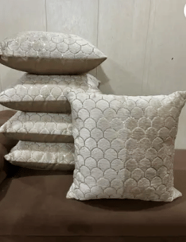     			SHADAB Set of 5 Velvet Striped Square Cushion Cover (40X40)cm - Off White