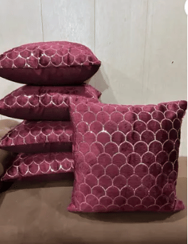 SHADAB Set of 5 Velvet Striped Square Cushion Cover (40X40)cm - Maroon SHADAB Set of 5 Velvet Striped Square Cushion Cover (40X40)cm - Maroon