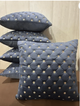 SHADAB Set of 5 Velvet Striped Square Cushion Cover (40X40)cm - Gray SHADAB Set of 5 Velvet Striped Square Cushion Cover (40X40)cm - Gray