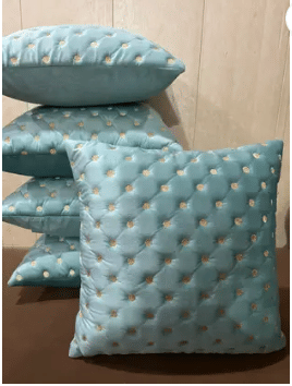     			SHADAB Set of 5 Velvet Striped Square Cushion Cover (40X40)cm - Light Blue
