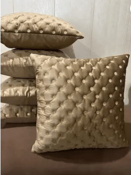     			SHADAB Set of 5 Velvet Striped Square Cushion Cover (40X40)cm - Khaki