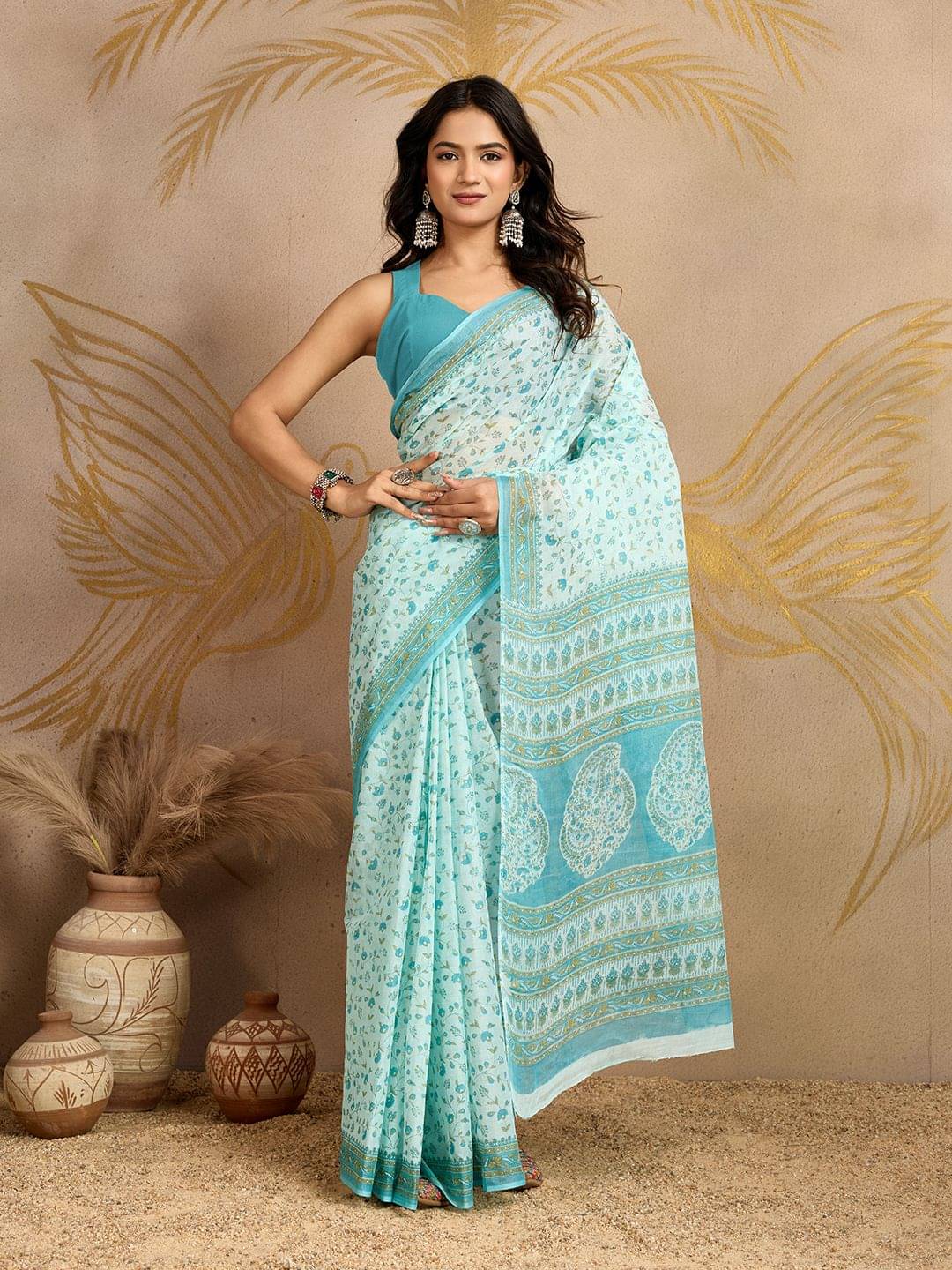     			SHANVIKA Cotton Printed Regular Saree Without Blouse Piece ( Blue )