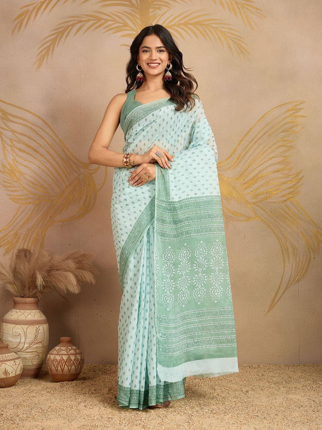     			SHANVIKA Cotton Printed Regular Saree Without Blouse Piece ( Green )