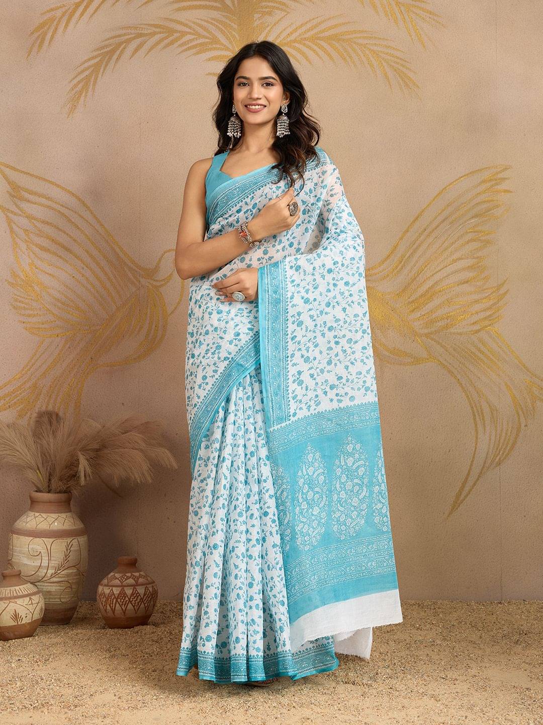     			SHANVIKA Cotton Printed Regular Saree Without Blouse Piece ( White )