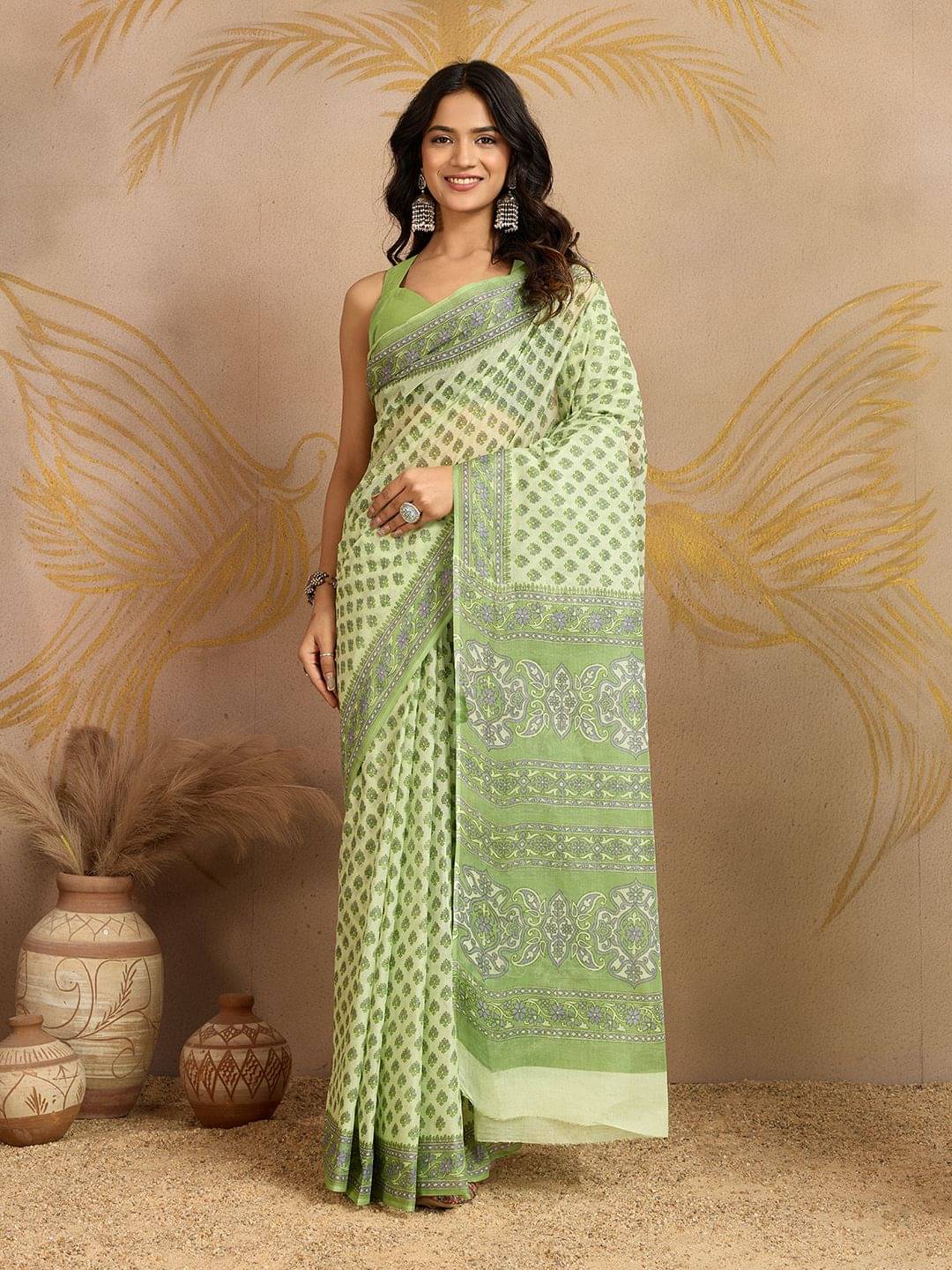 SHANVIKA Cotton Printed Regular Saree Without Blouse Piece ( Green ) SHANVIKA Cotton Printed Regular Saree Without Blouse Piece ( Green )