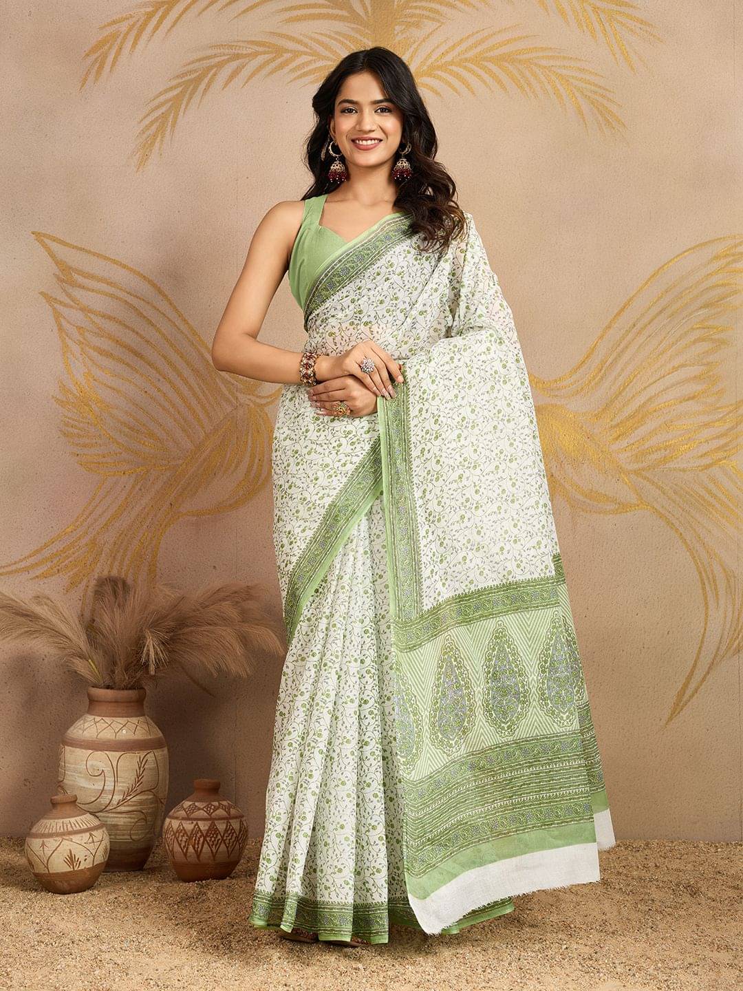     			SHANVIKA Cotton Printed Regular Saree Without Blouse Piece ( White )
