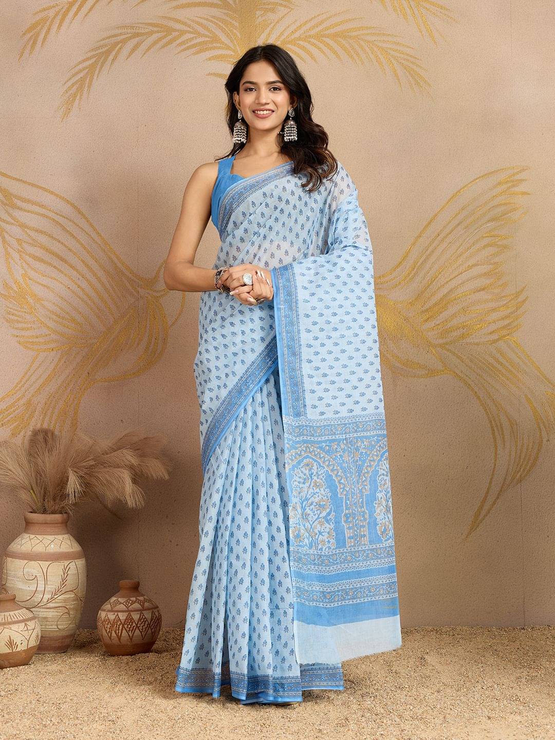 SHANVIKA Cotton Printed Regular Saree Without Blouse Piece ( Blue ) SHANVIKA Cotton Printed Regular Saree Without Blouse Piece ( Blue )