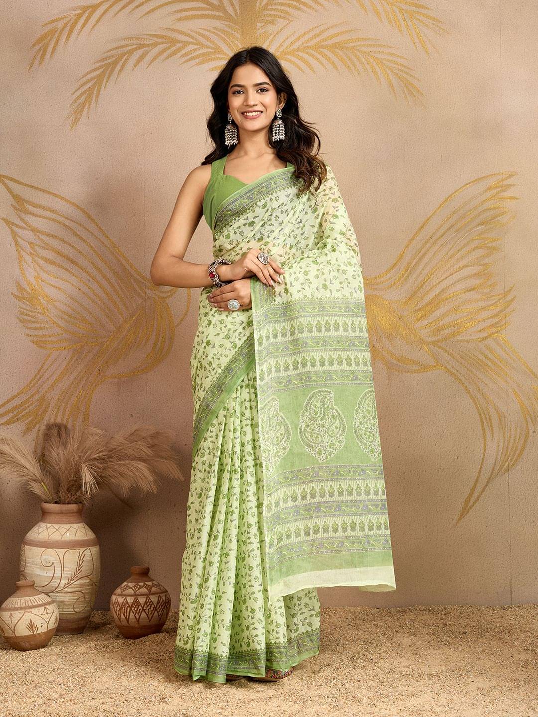     			SHANVIKA Cotton Printed Regular Saree Without Blouse Piece ( Green )