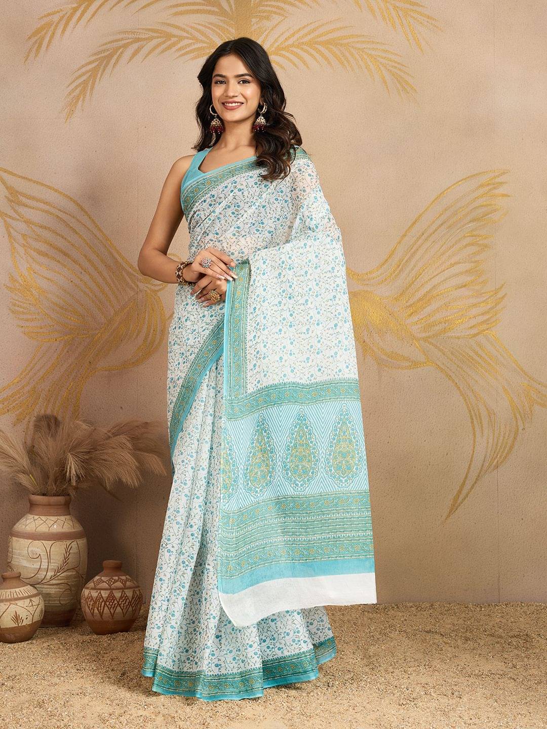     			SHANVIKA Cotton Printed Regular Saree Without Blouse Piece ( White )
