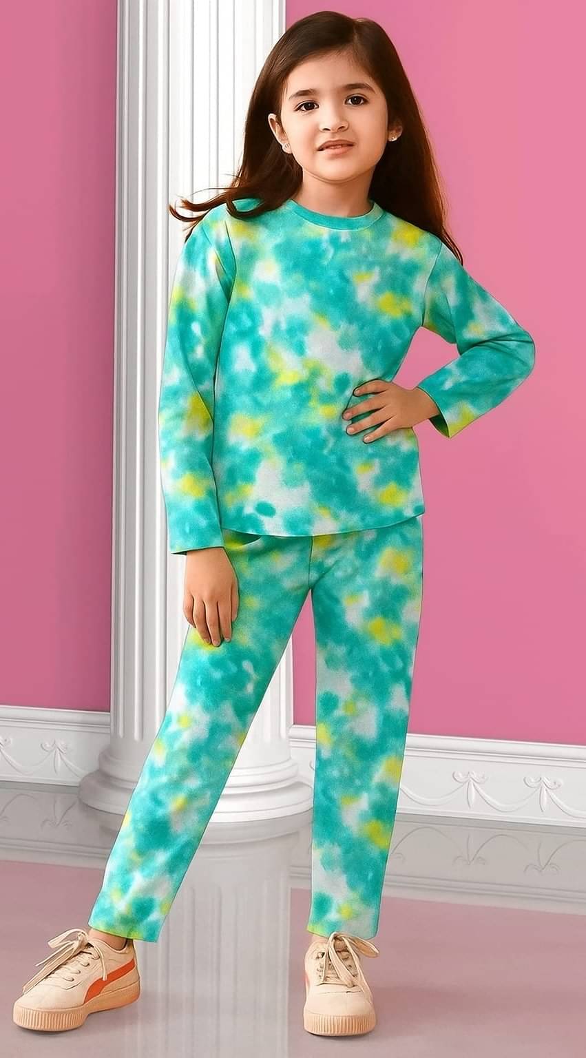     			WESEVEN Polyester Printed T-shirt With Trouser Co-Ord Set For Girls ( Green )