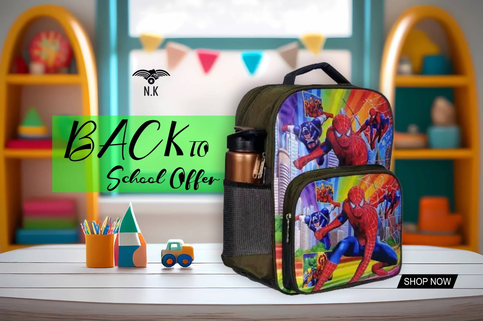     			n.k Green Polyester Backpack For Kids