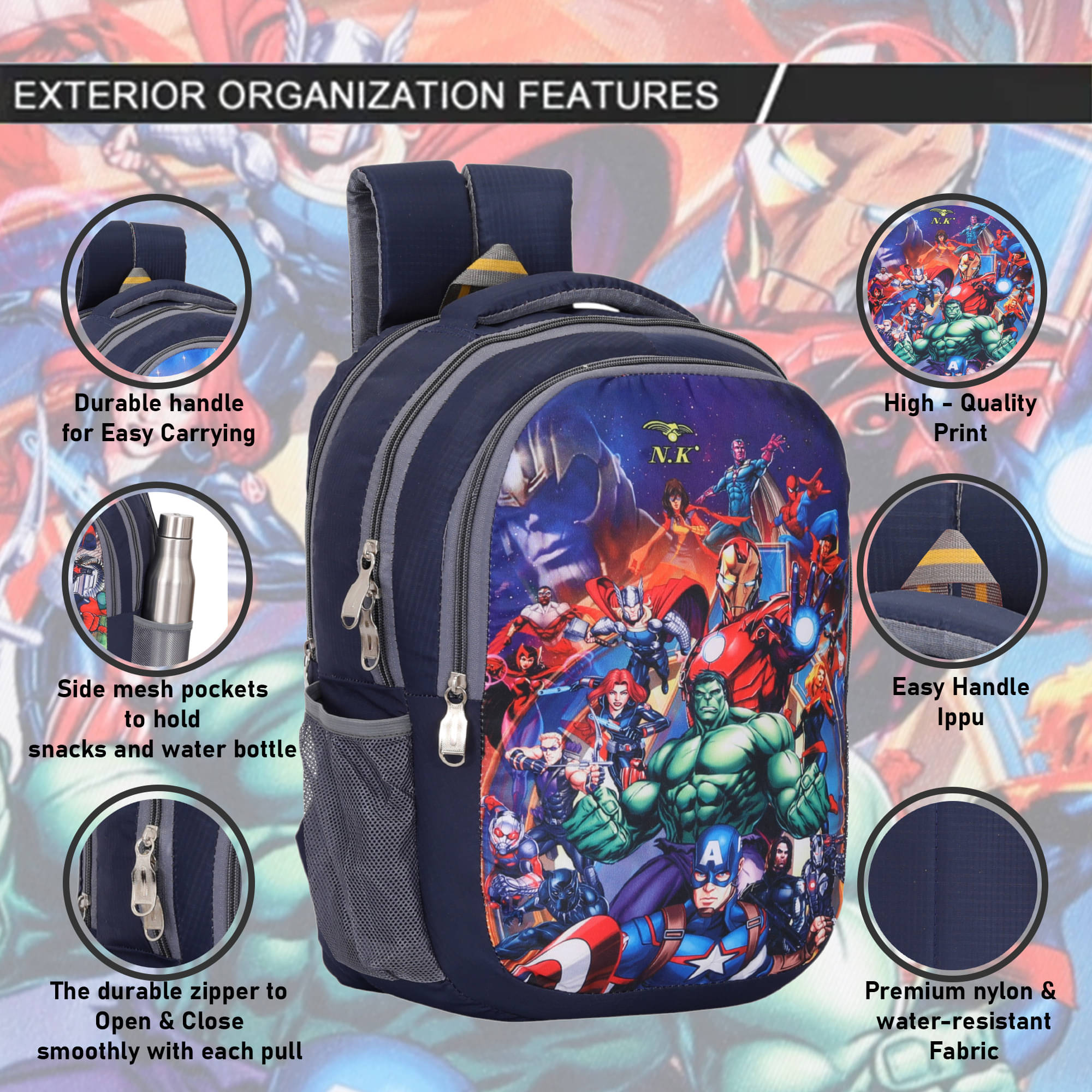 n.k Navy Blue Polyester Backpack For Kids n.k Navy Blue Polyester Backpack For Kids
