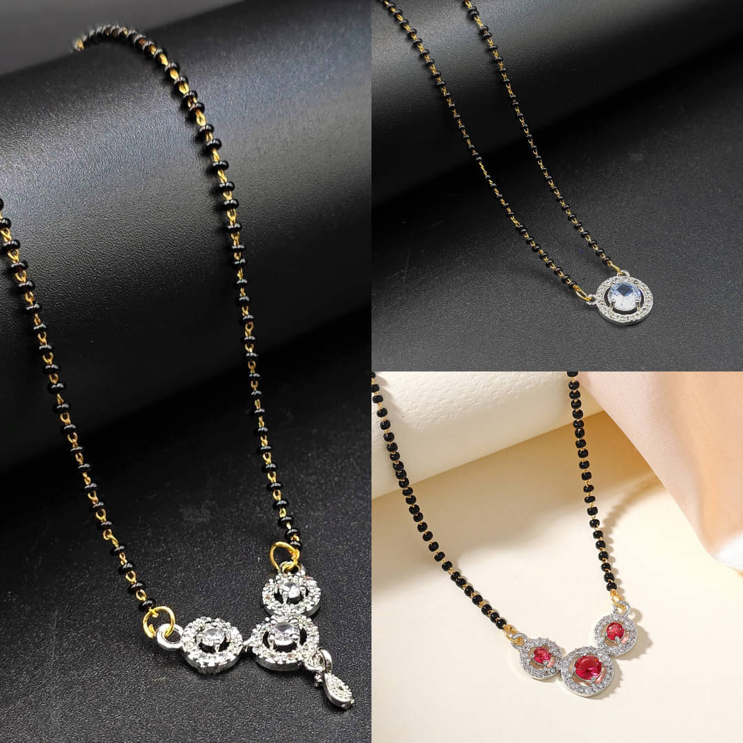 AKLINA Silver Mangalsutra ( Pack of 3 )     			AKLINA Silver Mangalsutra ( Pack of 3 )