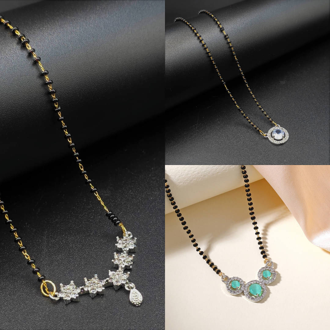 AKLINA Silver Mangalsutra ( Pack of 3 )     			AKLINA Silver Mangalsutra ( Pack of 3 )