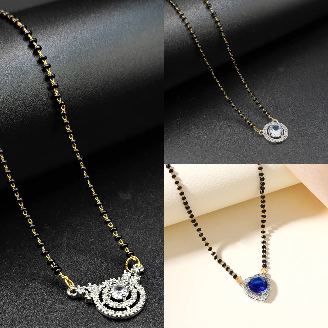     			AKLINA Silver Mangalsutra ( Pack of 3 )