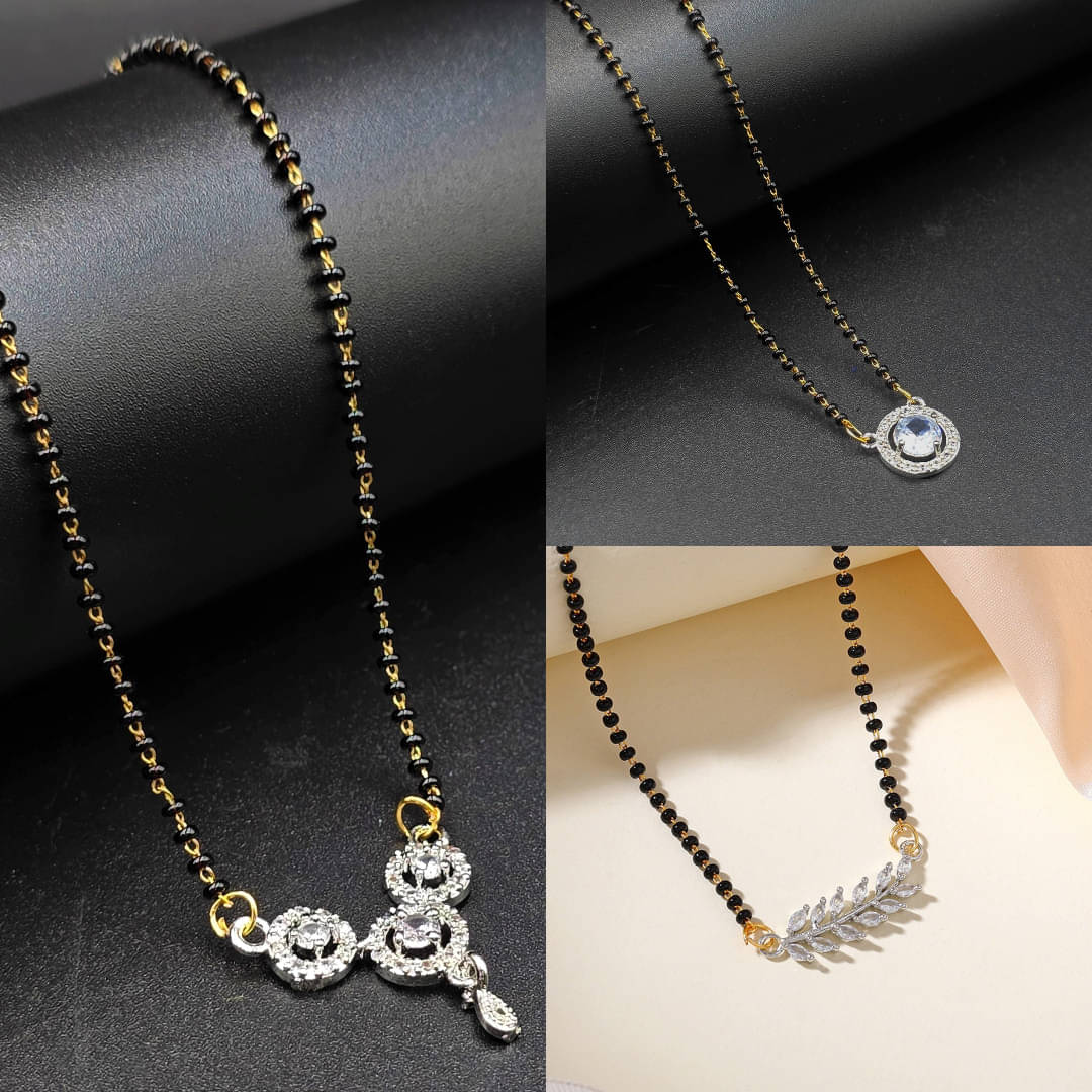     			AKLINA Silver Mangalsutra ( Pack of 3 )