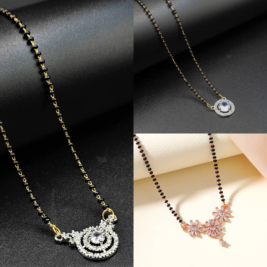     			AKLINA Silver Mangalsutra ( Pack of 3 )