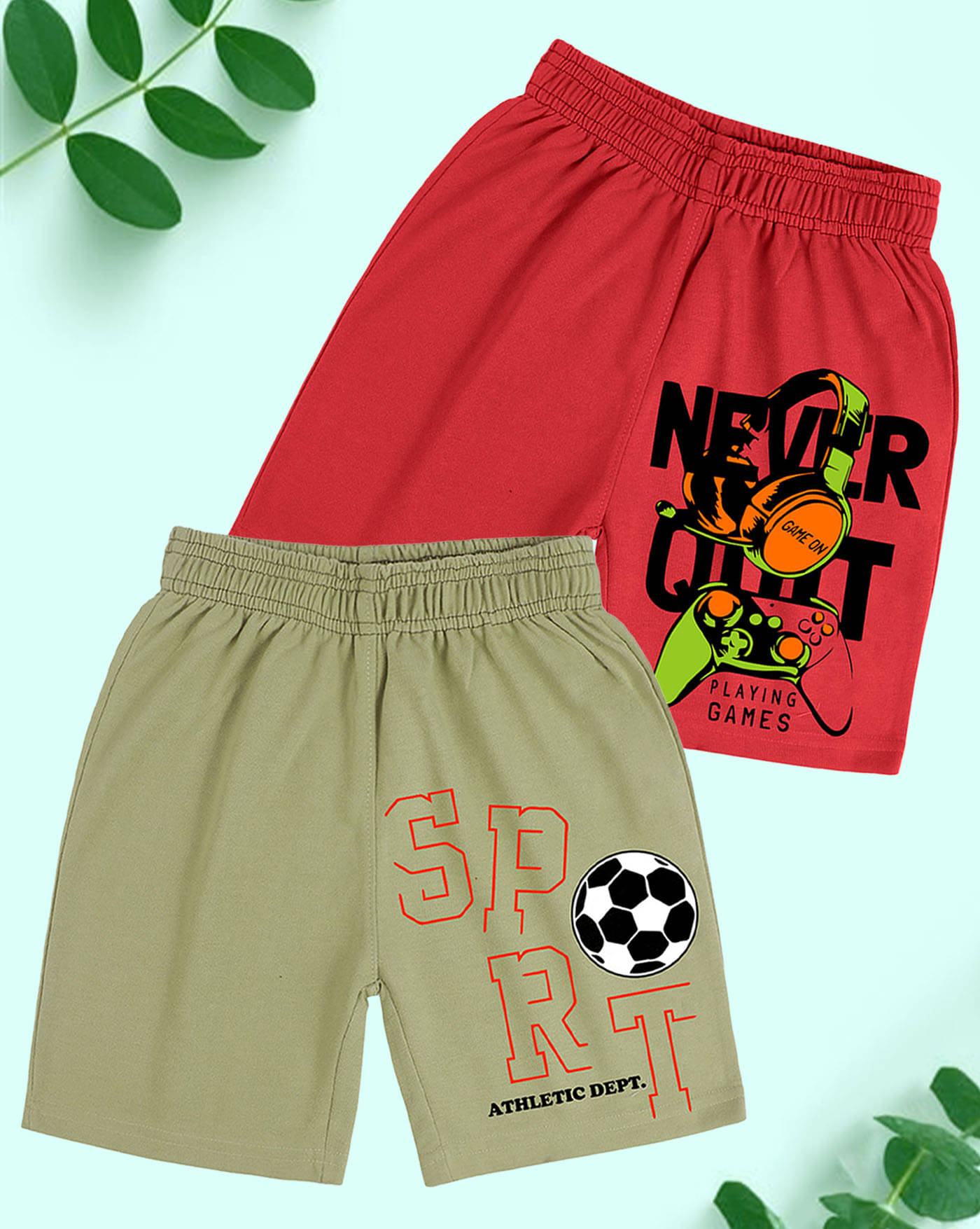     			AOOSH Pack of 2 Cotton Blend Shorts For Boys ( Lime Green )