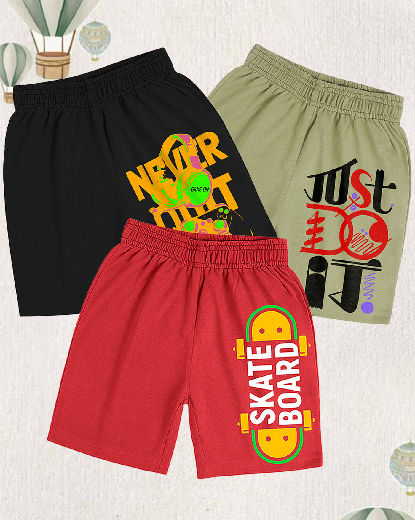     			AOOSH Pack of 3 Cotton Blend Shorts For Boys ( Black )