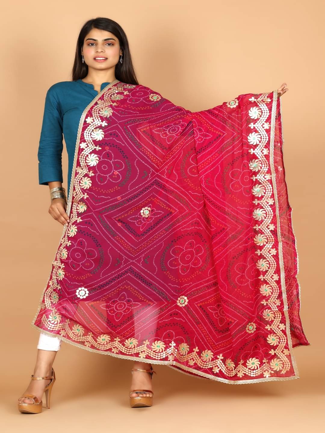 Anjaneya Creations Women Georgette Dupatta ( Pink , Pack of 1 ) Anjaneya Creations Women Georgette Dupatta ( Pink , Pack of 1 )