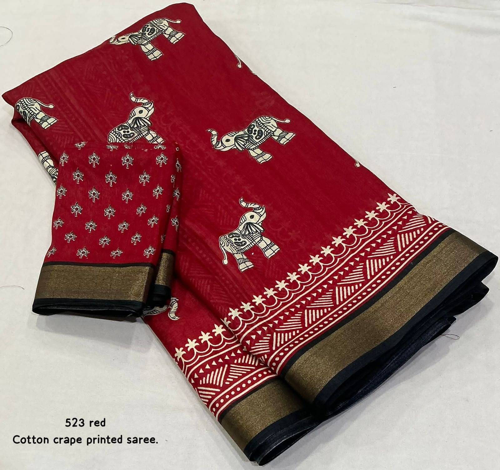     			Bhuwal Fashion Cotton Printed Chanderi saree With Unstitched Blouse Piece ( Red )