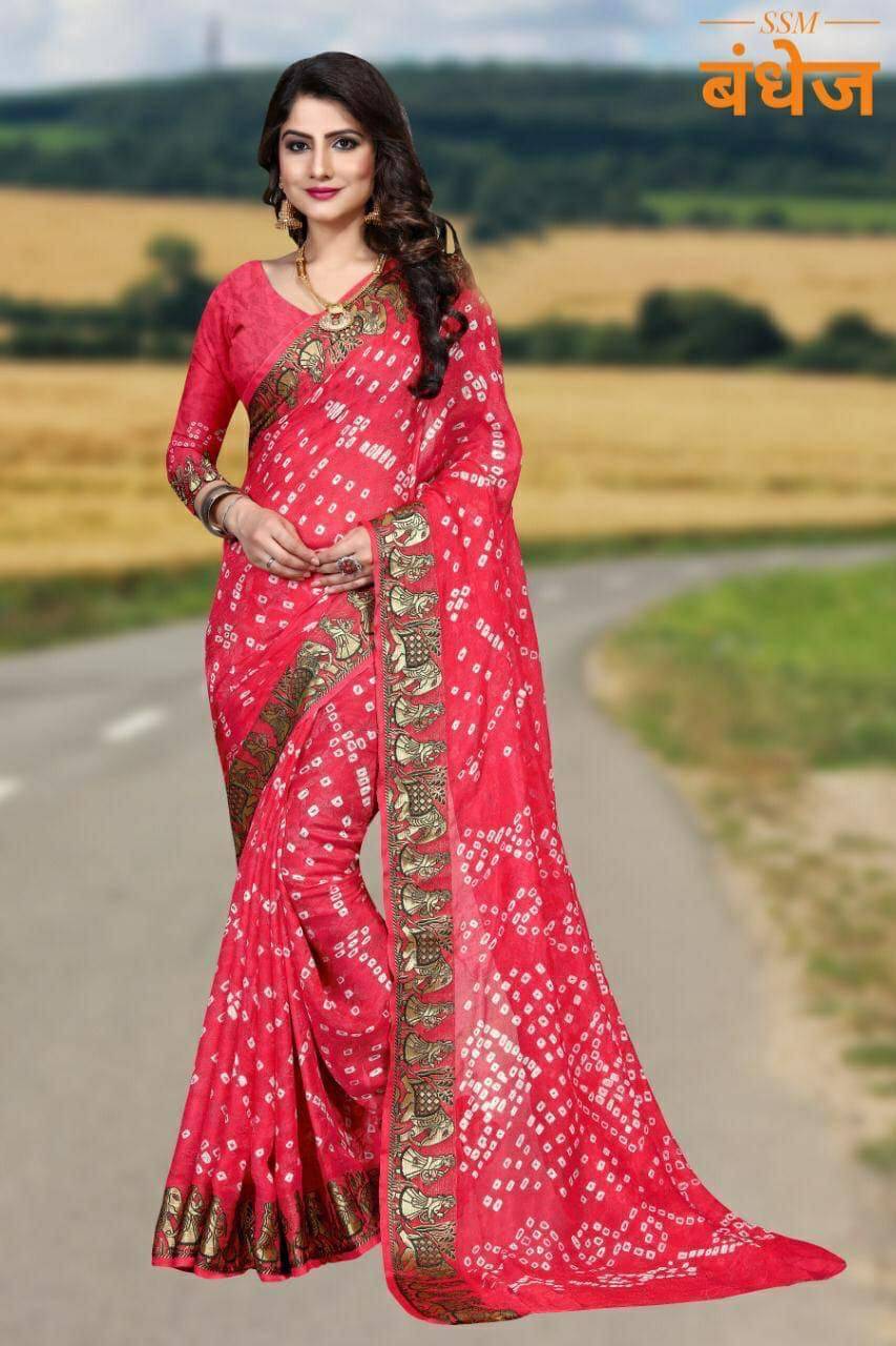 Brifesha Art Silk Solid Bandhani Sarees With Unstitched Blouse Piece ( Fluorescent Pink )     			Brifesha Art Silk Solid Bandhani Sarees With Unstitched Blouse Piece ( Fluorescent Pink )