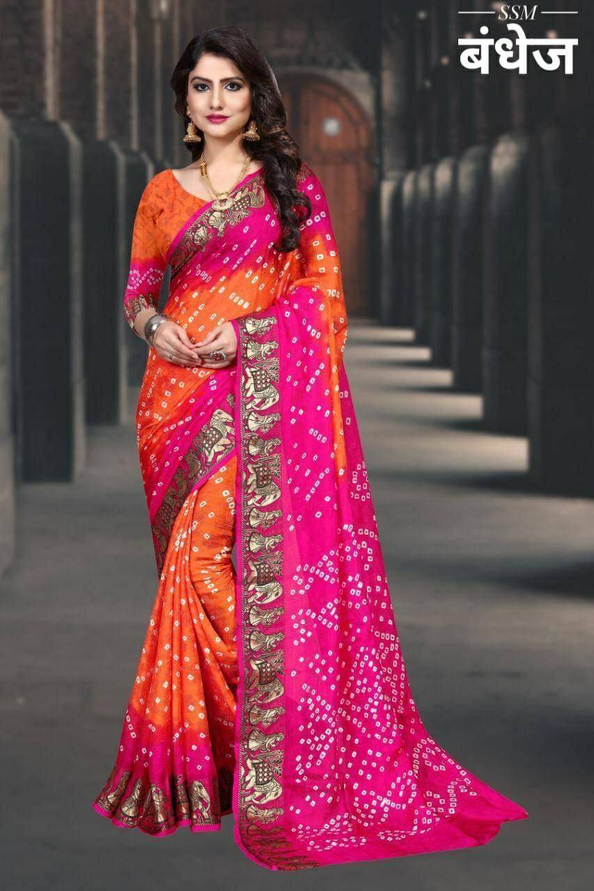 Brifesha Art Silk Solid Bandhani Sarees With Unstitched Blouse Piece ( Multicolor 4 )     			Brifesha Art Silk Solid Bandhani Sarees With Unstitched Blouse Piece ( Multicolor 4 )