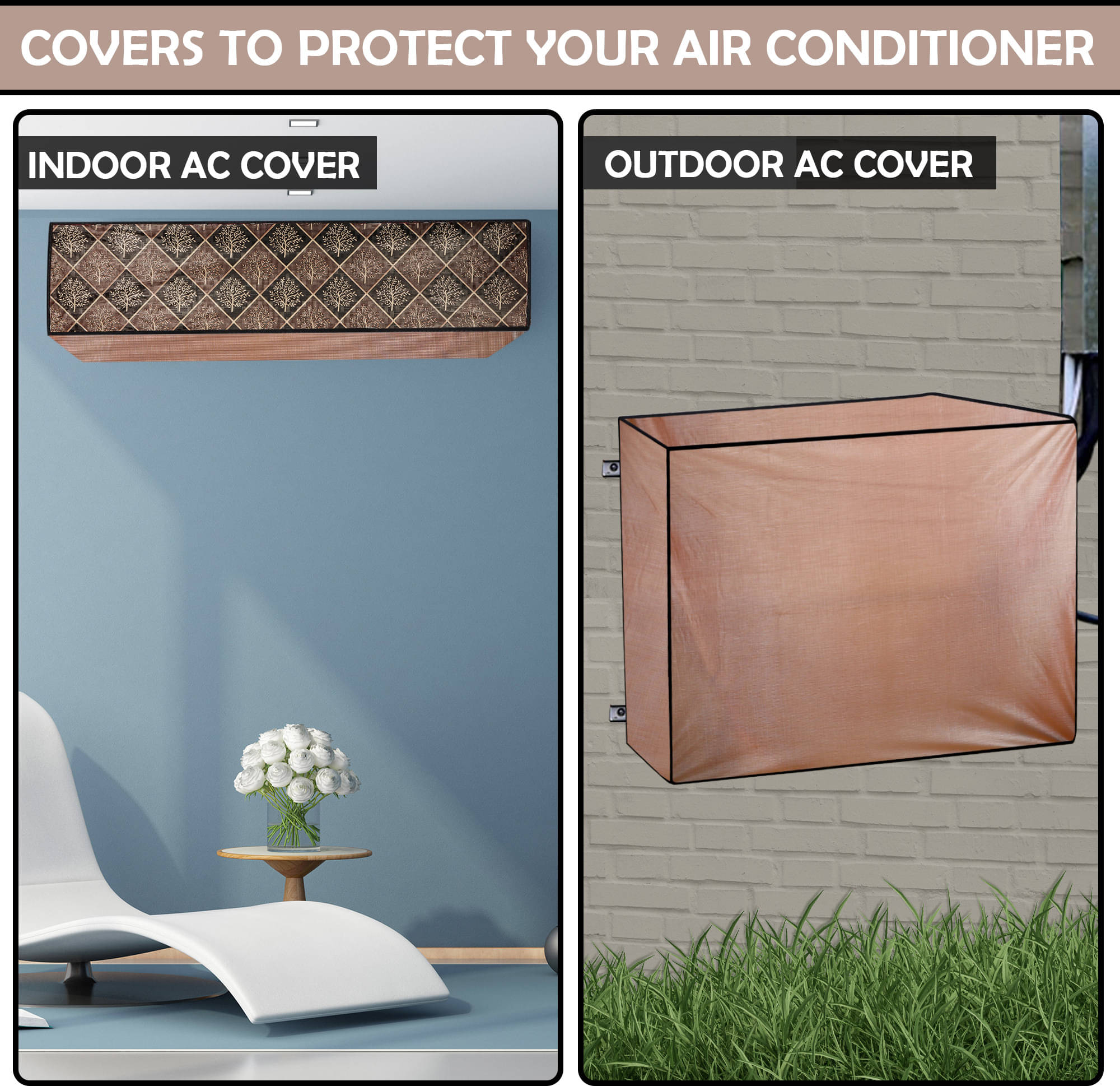 CASA FURNISHING Set of 2 Polyester BROWN AC Cover for 1.5 Ton Split AC CASA FURNISHING Set of 2 Polyester BROWN AC Cover for 1.5 Ton Split AC