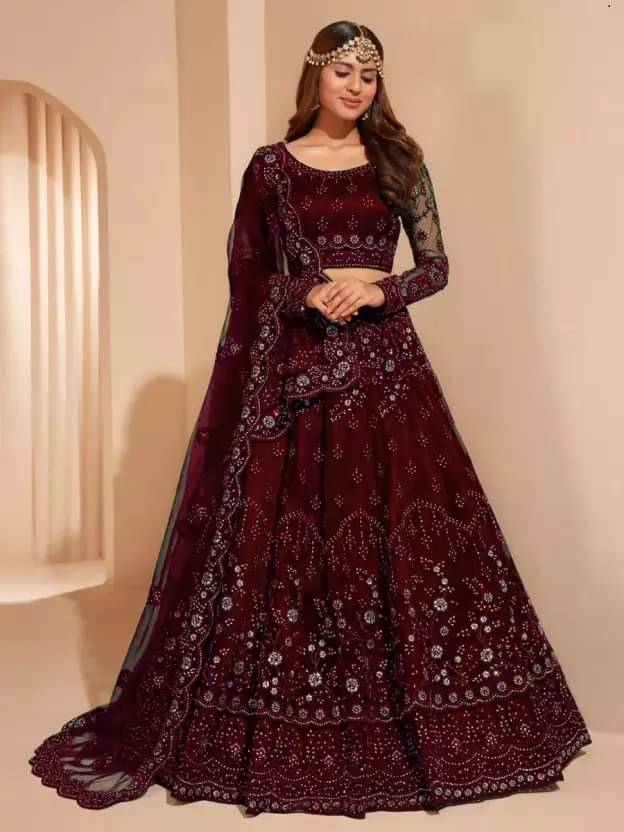     			D GLOBEMASTER Maroon Net Circular Semi Stitched Lehenga Single
