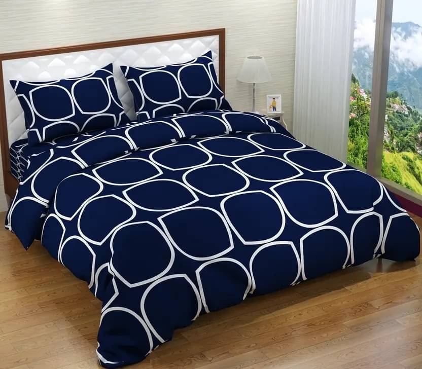     			DOMES FAB Glace Cotton 1 Double Bedsheet with 2 Pillow Covers ( Blue )