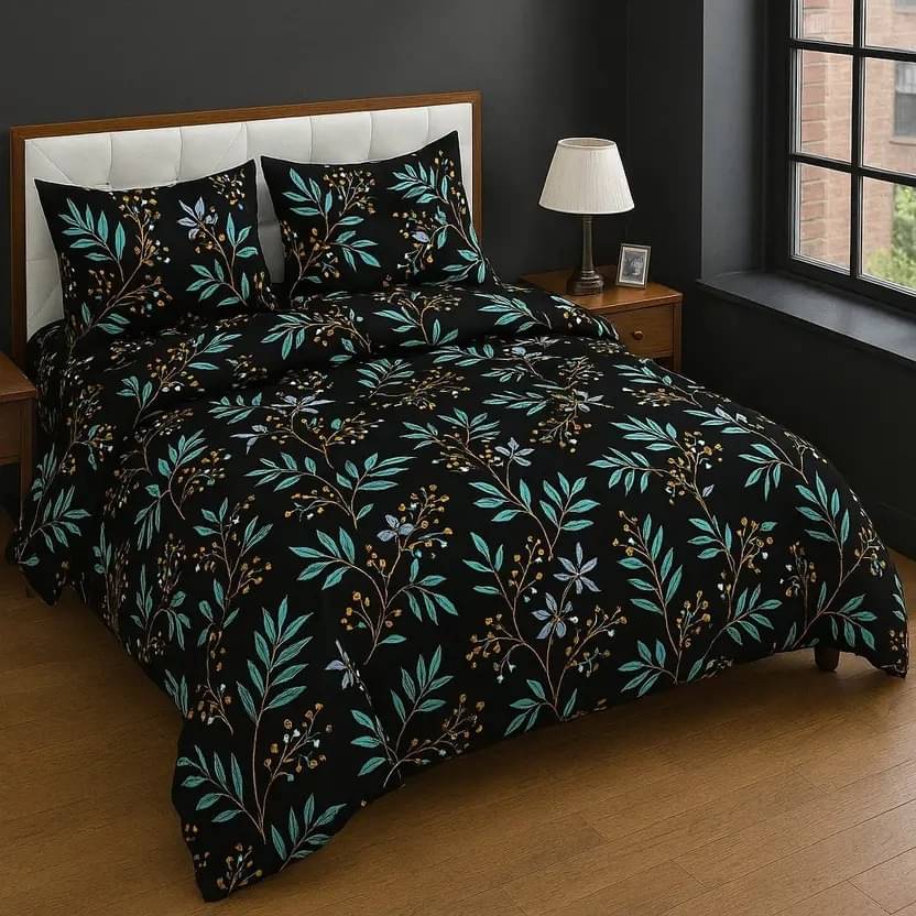     			DOMES FAB Glace Cotton 1 Double Bedsheet with 2 Pillow Covers ( Black )