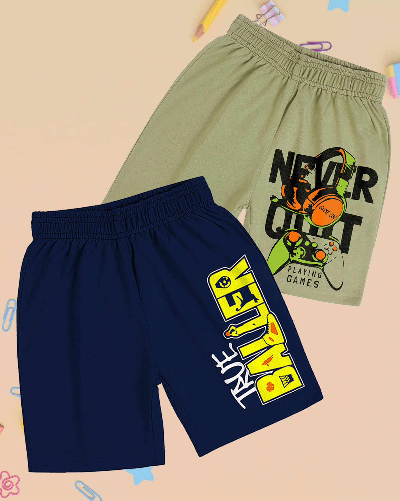     			ENITOR Pack of 2 Cotton Blend Shorts For Boys ( Lime Green )
