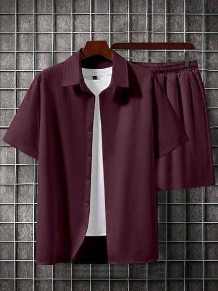     			ETSY Men's Shirt With Shorts Co-Ords Set ( Pack of 1 , Maroon )