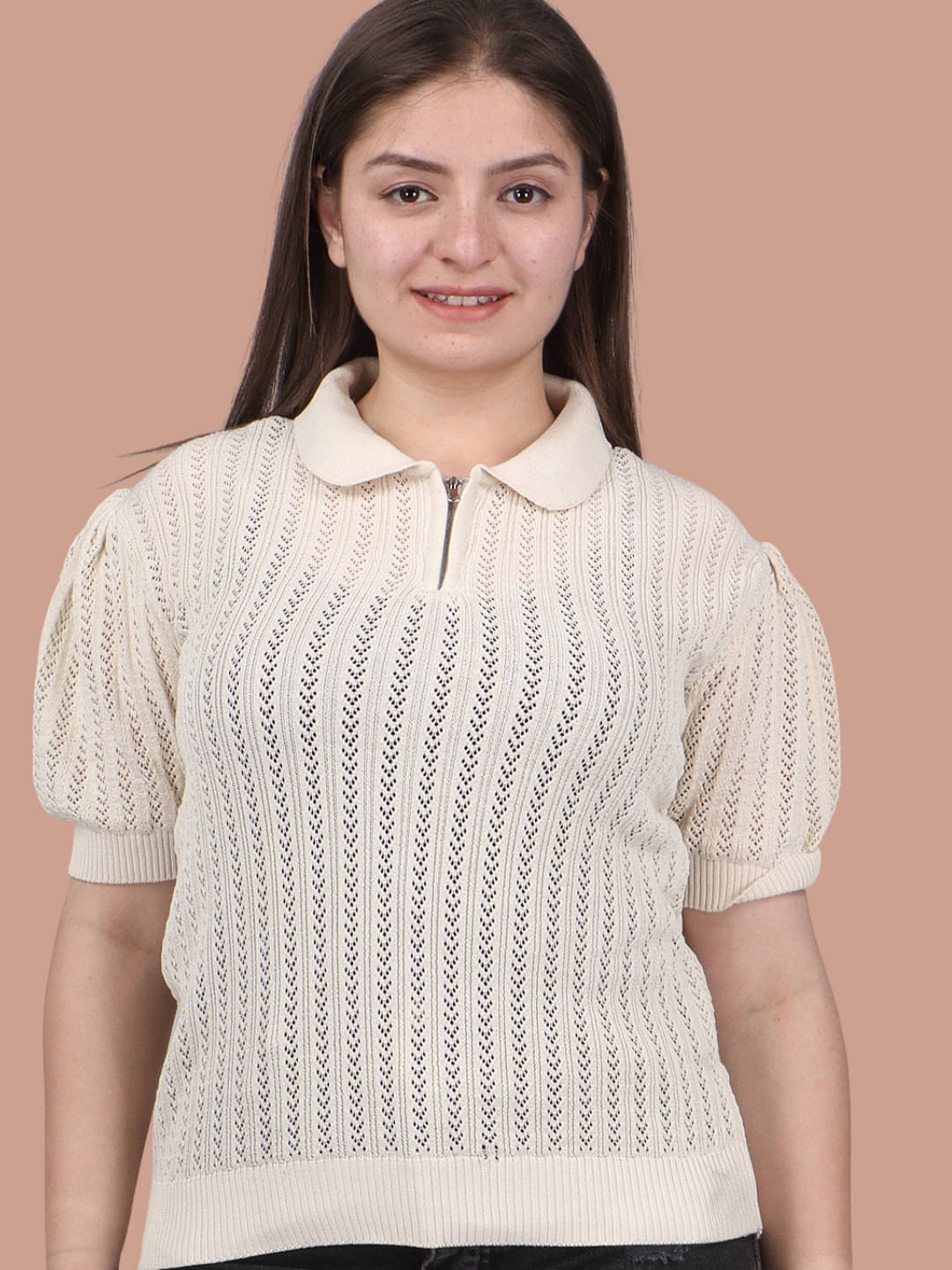     			FEVERFEW Women's Cotton Blend Regular Top ( Cream )