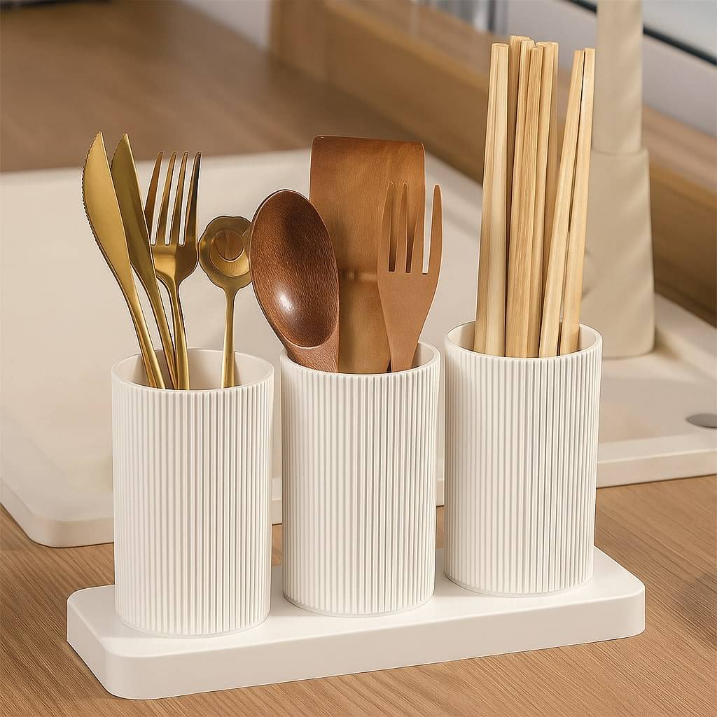     			FIT4CHEF Kitchen Organizer - Plastic Self Draining Tableware Storage Box - Spoon, Knife, Fork, Chopstick, Cutlery Holder, Organizer Stand for Kitchen, Dining Table