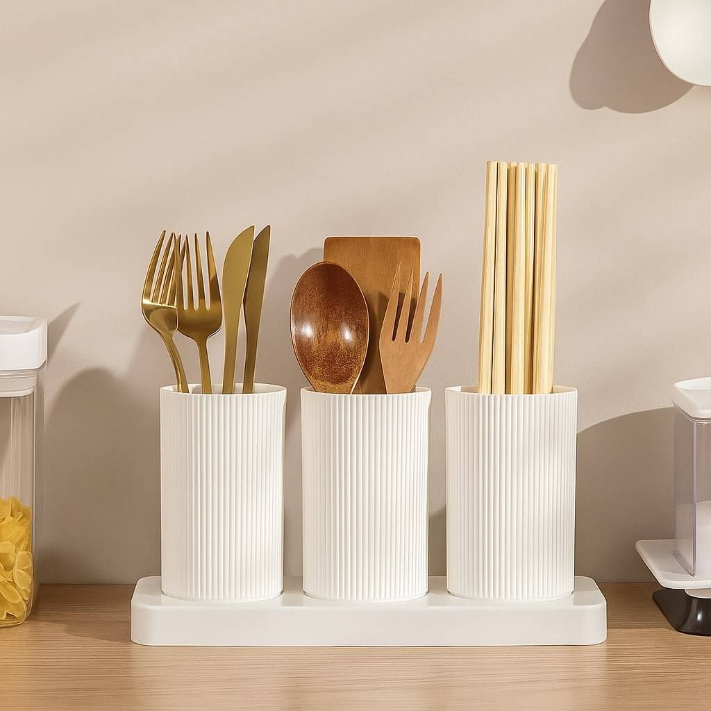     			FIT4CHEF Kitchen Organizer - Plastic Self Draining Tableware Storage Box - Spoon, Knife, Fork, Chopstick, Cutlery Holder, Organizer Stand for Kitchen, Dining Table