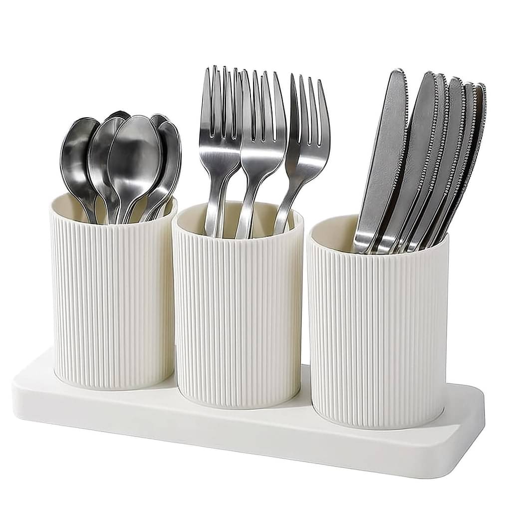     			FIT4CHEF Kitchen Organizer - Plastic Self Draining Tableware Storage Box - Spoon, Knife, Fork, Chopstick, Cutlery Holder, Organizer Stand for Kitchen, Dining Table