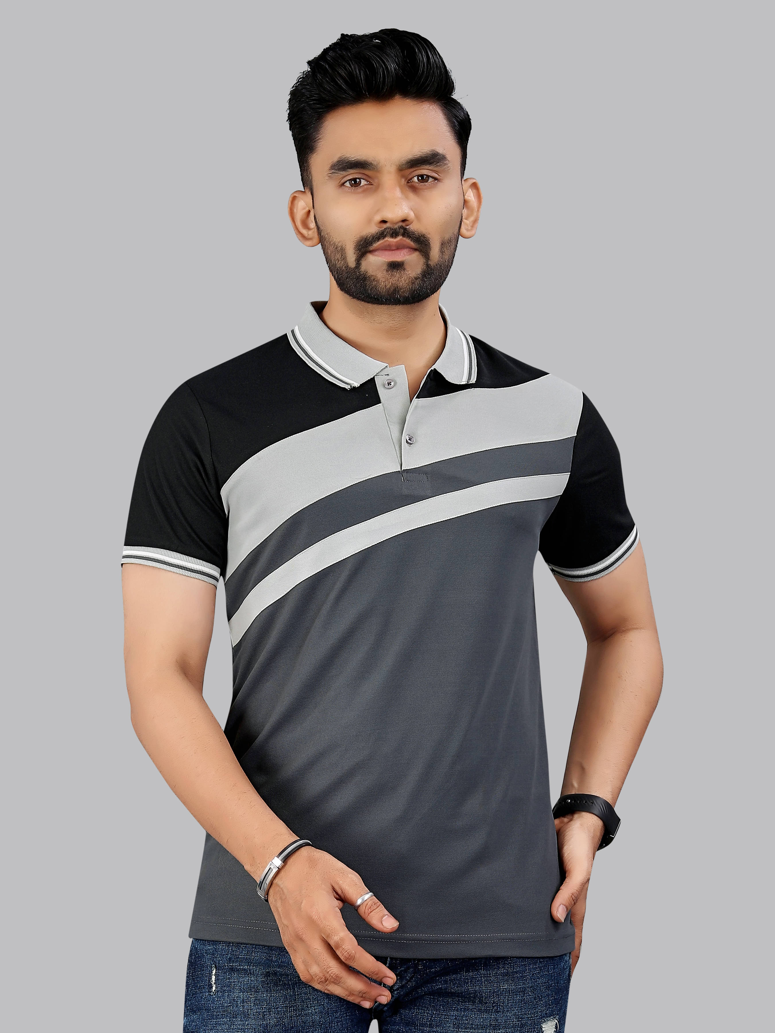     			FTX Men Polyester Regular Fit Self Design Polo T Shirt ( Dark Grey )