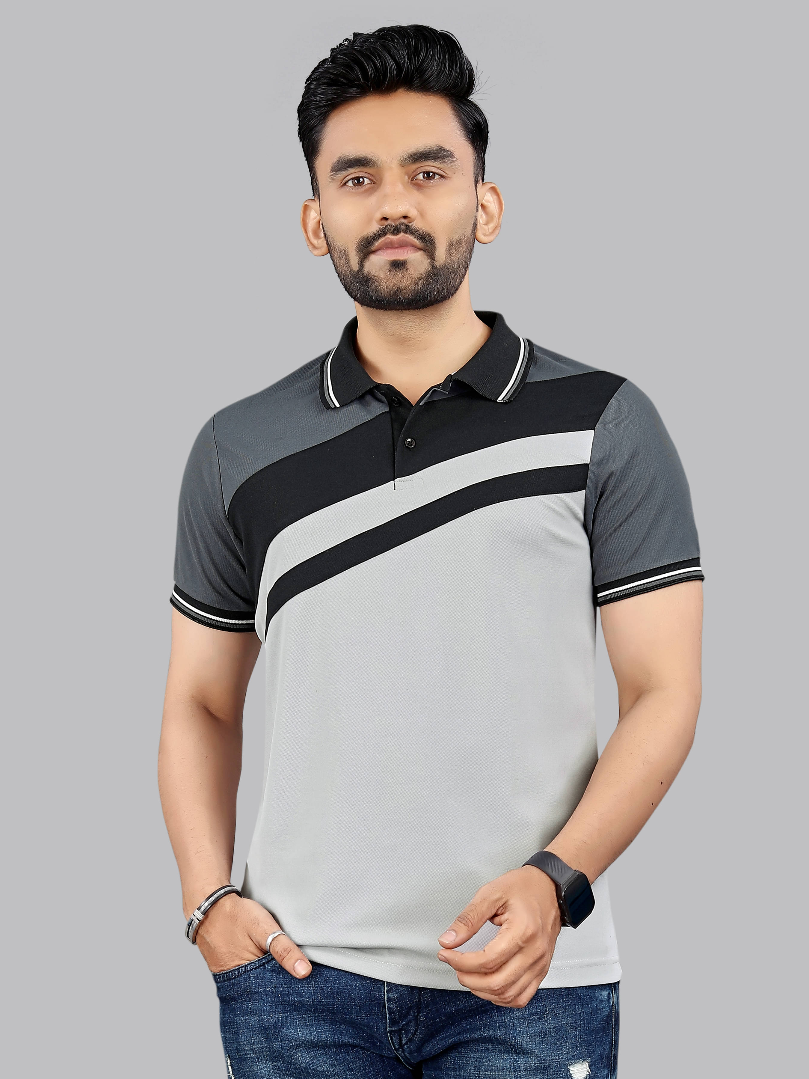 FTX Men Polyester Regular Fit Self Design Polo T Shirt ( Light Grey ) FTX Men Polyester Regular Fit Self Design Polo T Shirt ( Light Grey )