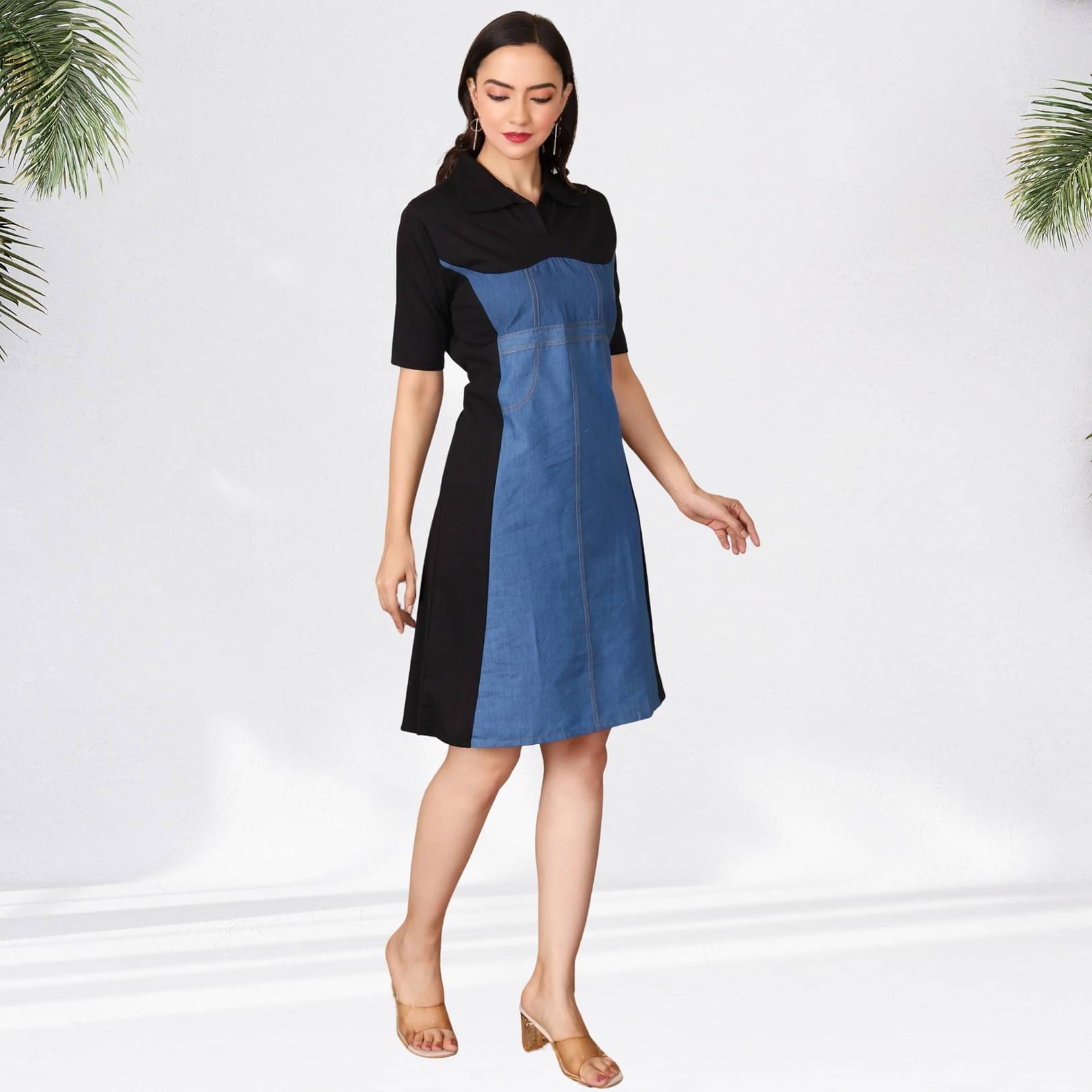     			Gjshop Women Denim Colorblock A-line Dress ( Blue )