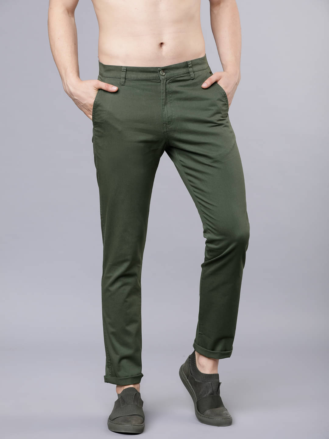     			Highlander Slim Flat Men's Trouser - Olive ( Pack of 1 )