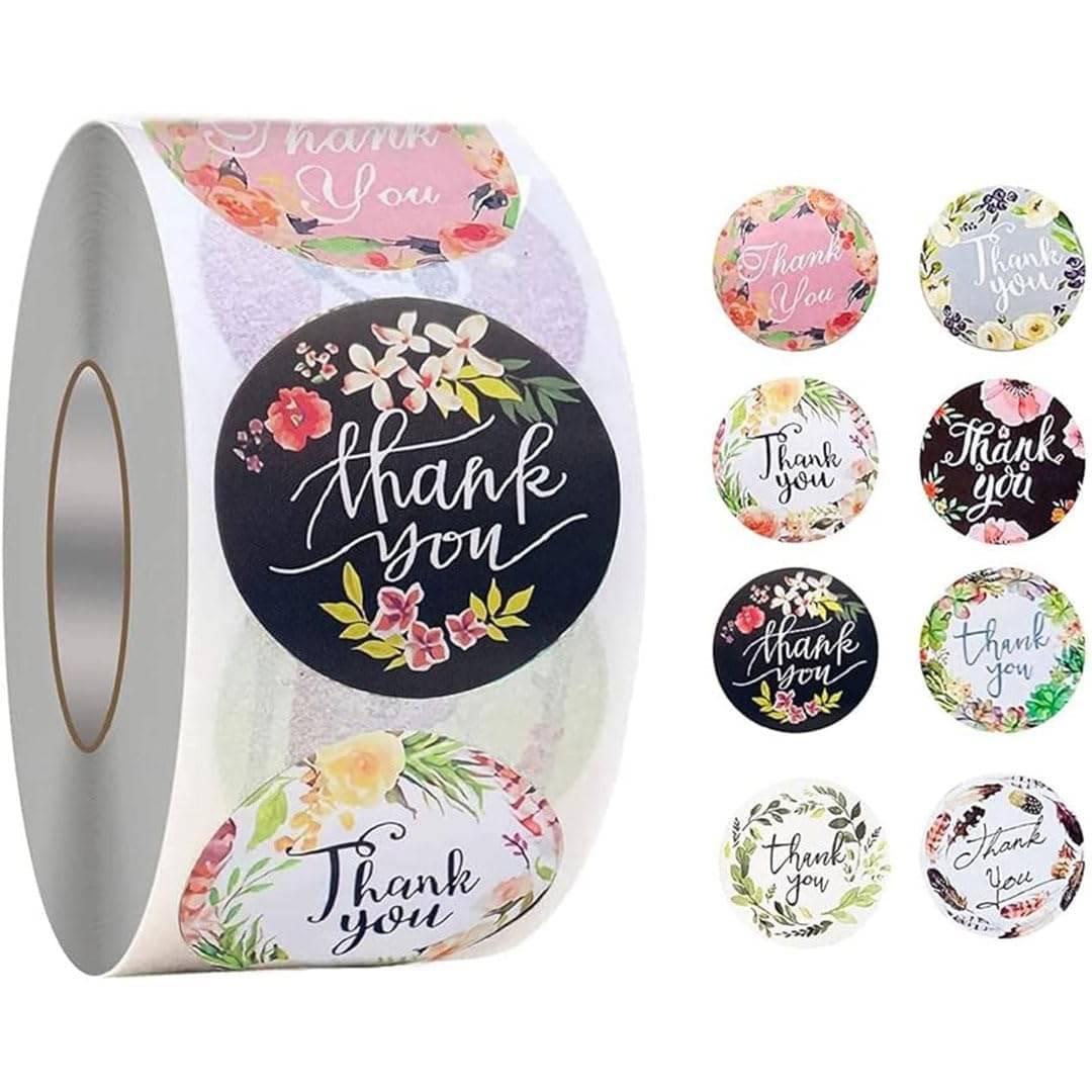     			500 Pieces Round Multi-Design Thank You Stickers - Vinyl Self-Adhesive, 1.5 x 1.5 Inches - Ideal for Packaging and Customer Appreciation