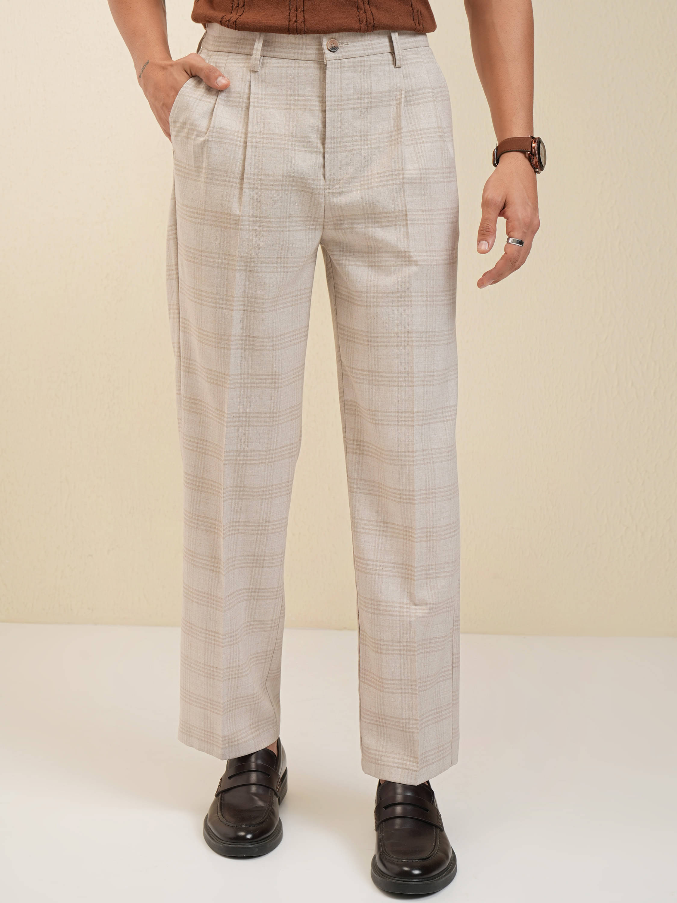     			Locomotive Regular Flat Men's Trouser - Beige ( Pack of 1 )