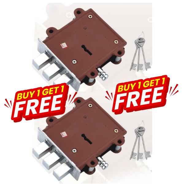 MALAIKAH Buy 1 get 1 Free Heavy duty 5 Inch 3-Square Bolt Mild Steel Door Lock with 3 Long Keys – Powder Coated Finish, 2 In 1 Design, Made in Aligarh India - Pack of 2 MALAIKAH Buy 1 get 1 Free Heavy duty 5 Inch 3-Square Bolt Mild Steel Door Lock with 3 Long Keys – Powder Coated Finish, 2 In 1 Design, Made in Aligarh India - Pack of 2