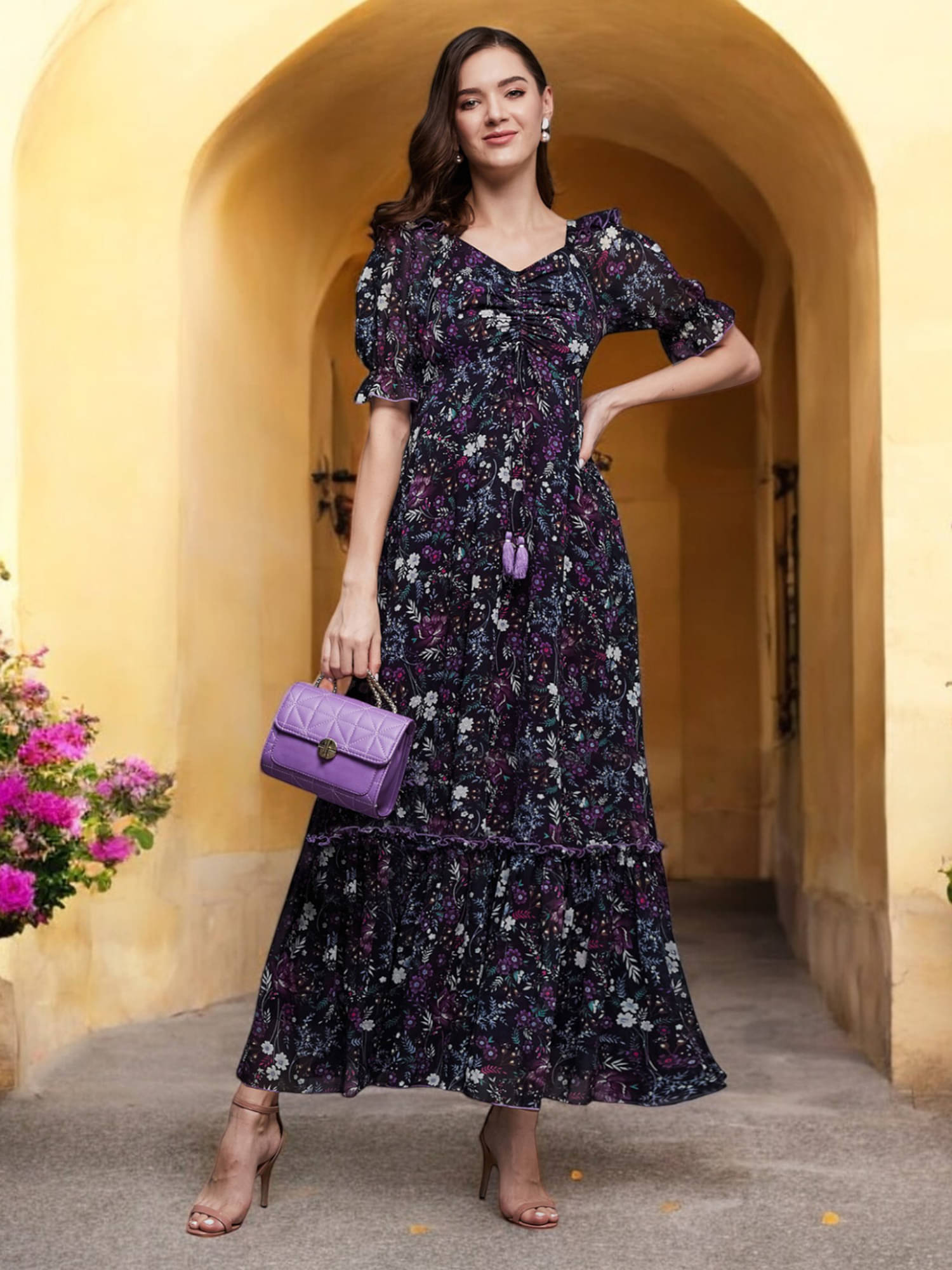     			Miss Chase Women Georgette Printed Maxi ( Multicolor )