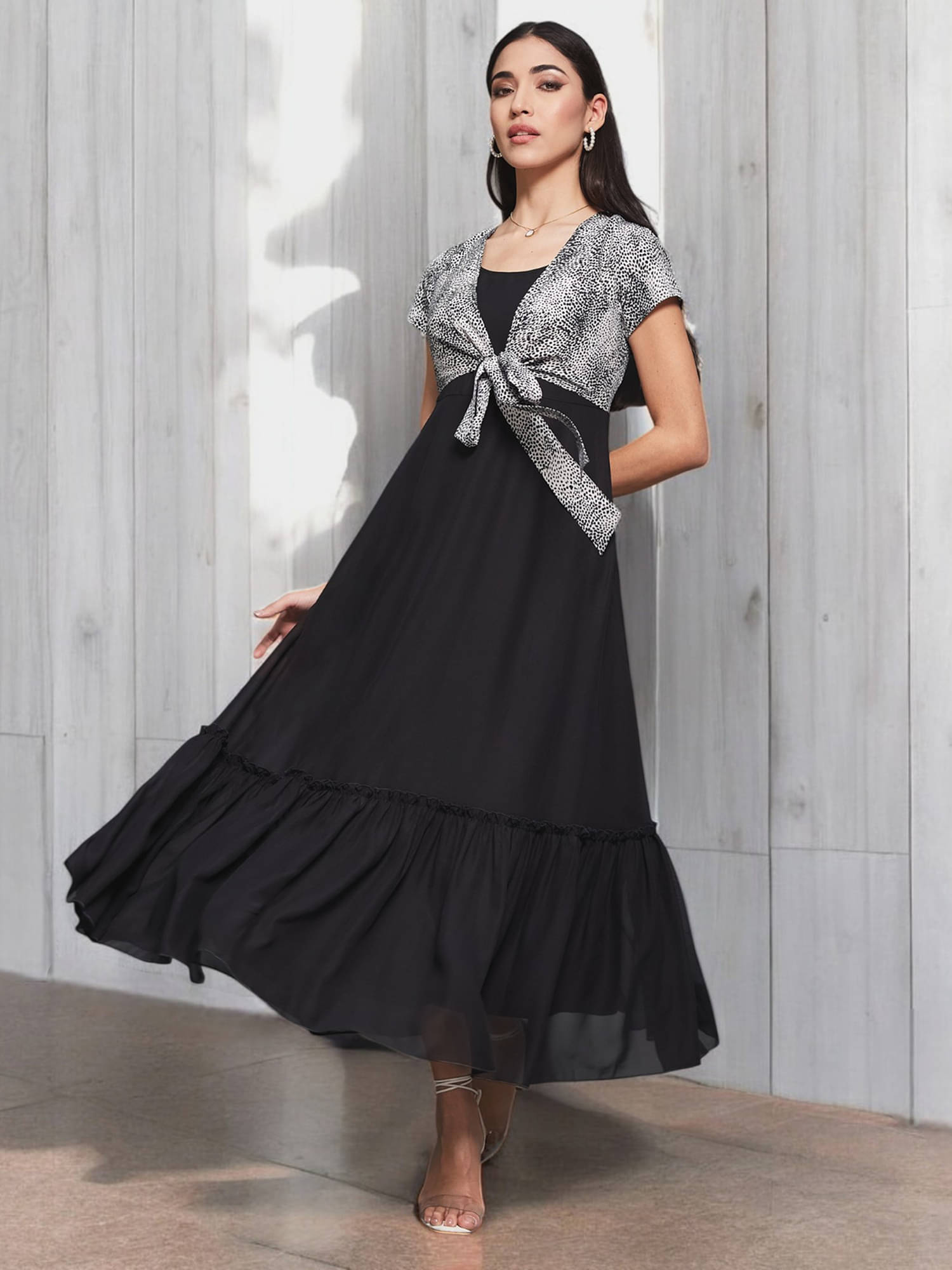 Miss Chase Women Georgette Printed Maxi ( Black ) Miss Chase Women Georgette Printed Maxi ( Black )